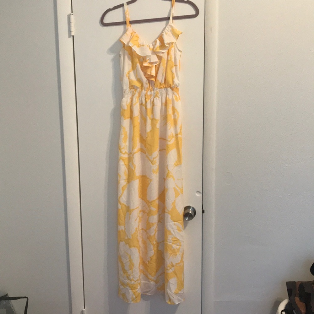 Yellow and white floral print maxi dress
